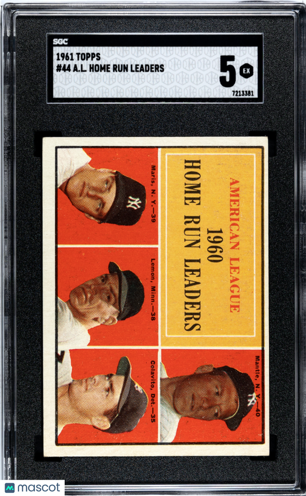 1961 Topps A. L. Home Run Leaders #44 SGC 5 Mantle Maris