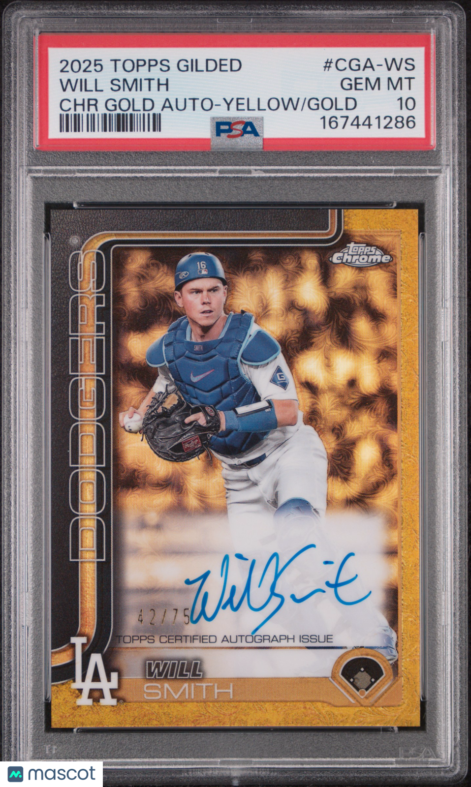 2025 Gilded Collection Topps Chrome Gold Auto Will Smith Yellow 42/75 PSA 10