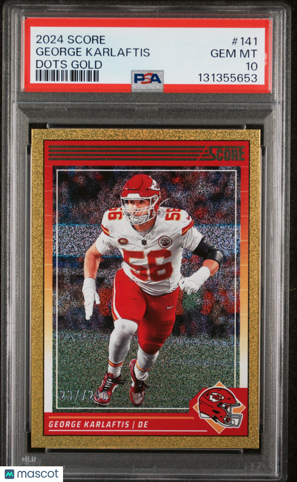 2024 Panini Score George Karlaftis Dots Gold / #141 PSA 10