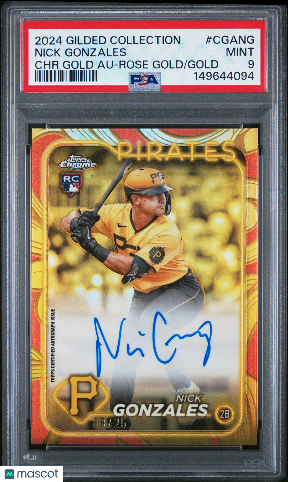 2024 Topps Gilded Collection Topps Chrome Gold Auto Nick Gonzales 08/25 PSA 9