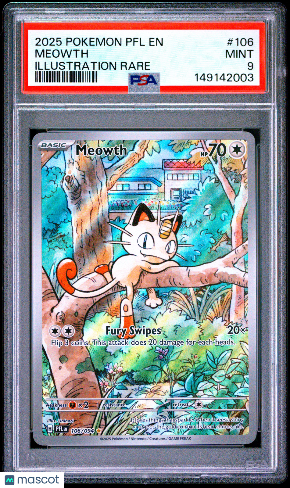 2025 Pokemon Phantasmal Flames Meowth #106 Illustration Rare PSA 9 MINT