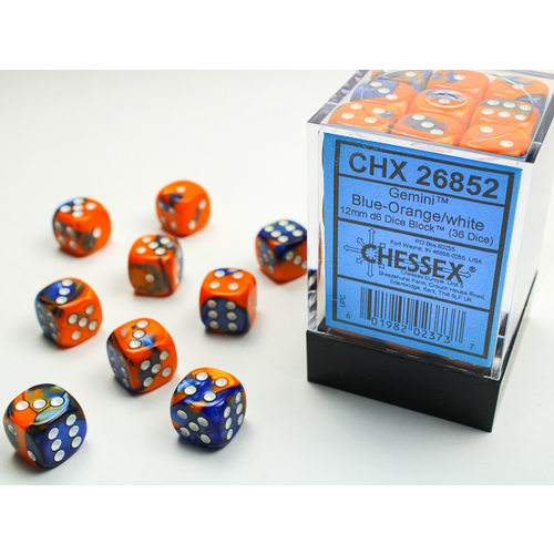 Gemini 12mm d6 Blue-Orange /White Dice Block (36 dice) CHX26852 - Dice Sets & Games