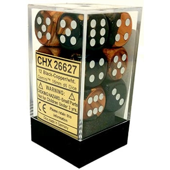 Gemini 16mm d6 Black-Copper/wht. Dice Block (12 dice) CHX26627 - Dice Sets & Games