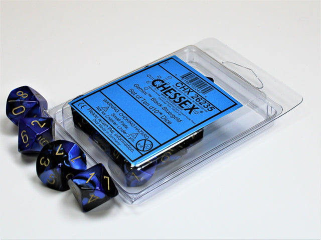 Gemini Black-Blue/gold d10 Dice (10 dice) CHX26235 - Dice Sets & Games