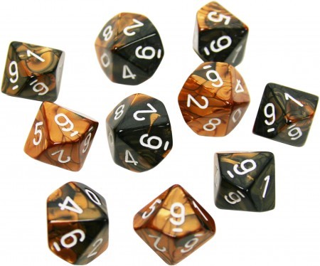 Gemini Black-Copper/wht. d10 Dice (10 dice) CHX26227 - Dice Sets & Games