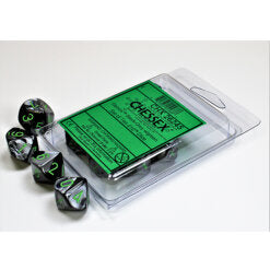 Gemini Black-Grey w/green d10 Dice (10 dice) CHX26245 - Dice Sets & Games