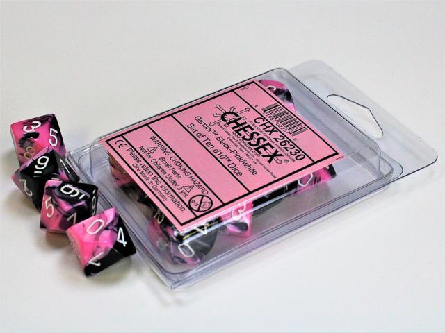 Gemini Black-Pink/white d10 Dice (10 dice) CHX26230 - Dice Sets & Games