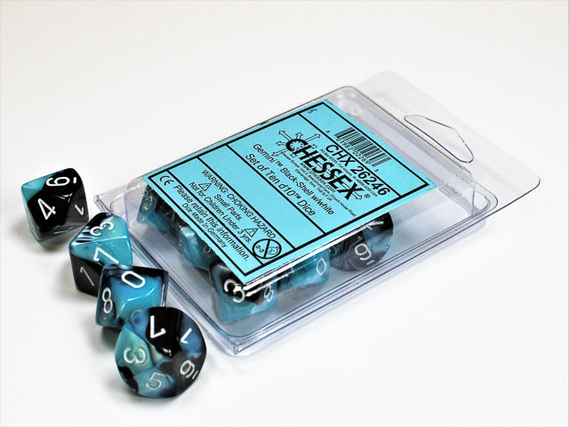 Gemini Black-Shell w/white d10 Dice (10 dice) CHX26246 - Dice Sets & Games