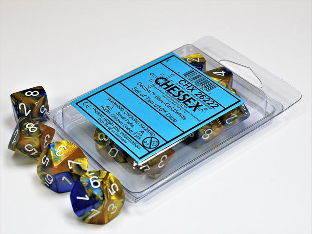 Gemini Blue-Gold/white d10 Dice (10 dice) CHX26222 - Dice Sets & Games