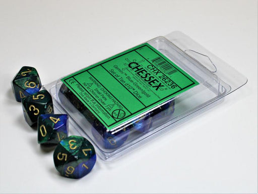 Gemini Blue-Green/gold d10 Dice (10 dice) CHX26236 - Dice Sets & Games