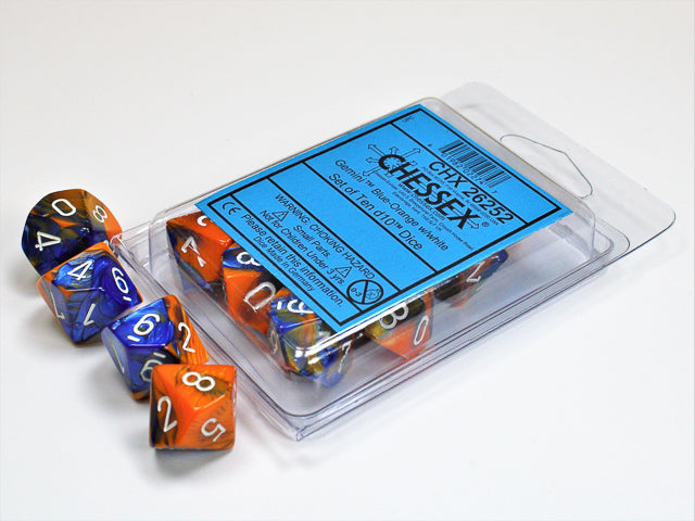 Gemini Blue-Orange w/white d10 Dice (10 dice) CHX26252 - Dice Sets & Games