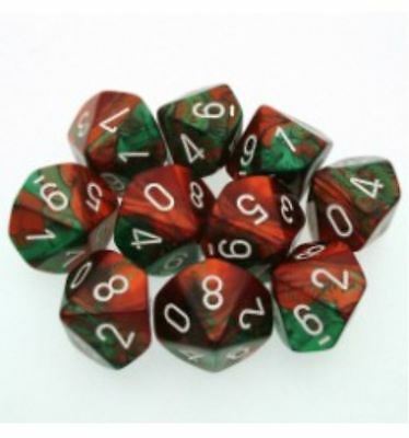 Gemini Green-Red w/white d10 Dice (10 dice) CHX26231 - Dice Sets & Games