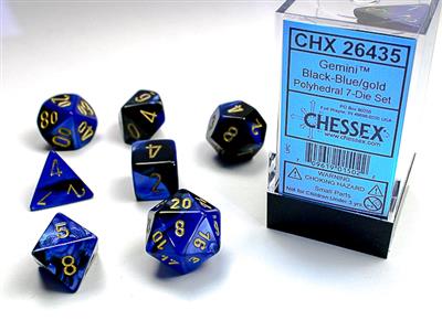 Gemini: Polyhedral Black-Blue/gold 7-Die Set CHX26435 - Dice Sets & Games