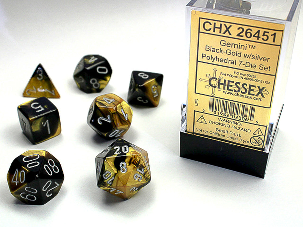 Gemini: Polyhedral Black-Gold/silver 7-Die Set CHX26451 - Dice Sets & Games