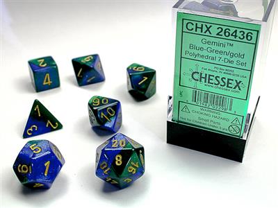 Gemini: Polyhedral Blue-Green/gold 7-Die Set CHX26436 - Dice Sets & Games