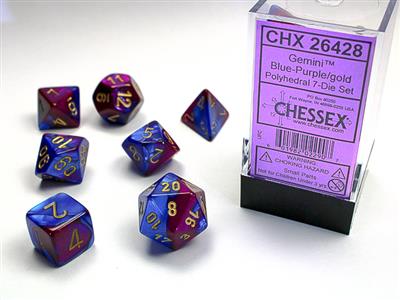 Gemini: Polyhedral Blue-Purple/gold 7-Die Set CHX26428 - Dice Sets & Games