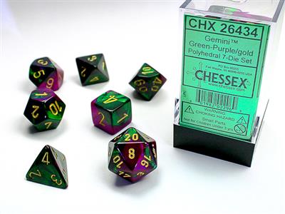 Gemini: Polyhedral Green-Purple/gold 7-Die Set CHX26434 - Dice Sets & Games
