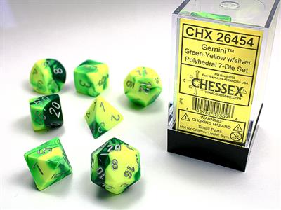 Gemini: Polyhedral Green-Yellow/silver 7-Die Set CHX26454 - Dice Sets & Games