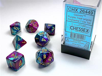 Gemini: Polyhedral Purple-Teal/gold 7-Die Set CHX26449 - Dice Sets & Games