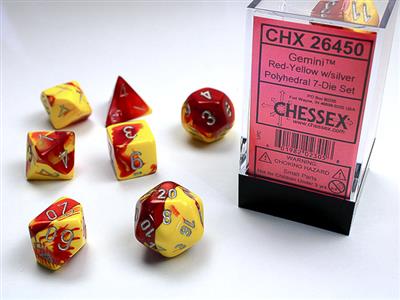 Gemini: Polyhedral Red-Yellow/silver 7-Die Set CHX26450 - Dice Sets & Games