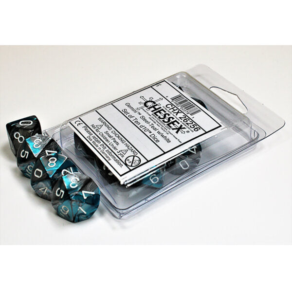 Gemini Steel-Teal w/white d10 Dice (10 dice) CHX26256 - Dice Sets & Games