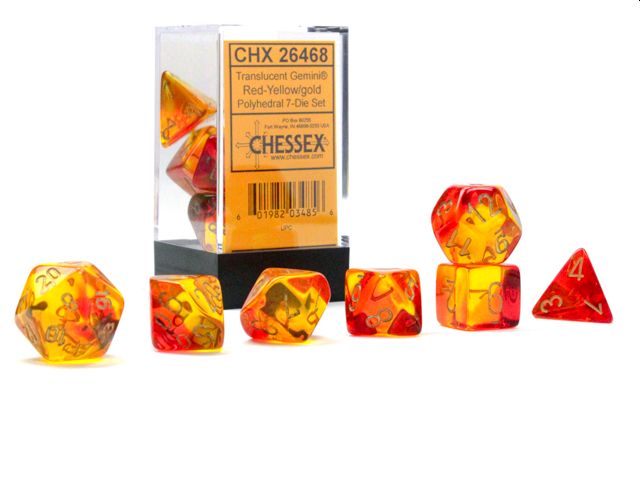 Gemini Translucent Red-Yellow/Gold Polyhedral 7-Die Set 26468 - Dice Sets & Games
