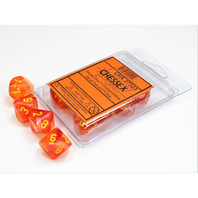 Ghostly glow Orange/yellow d10 Dice (10 dice) CHX27323 - Dice Sets & Games