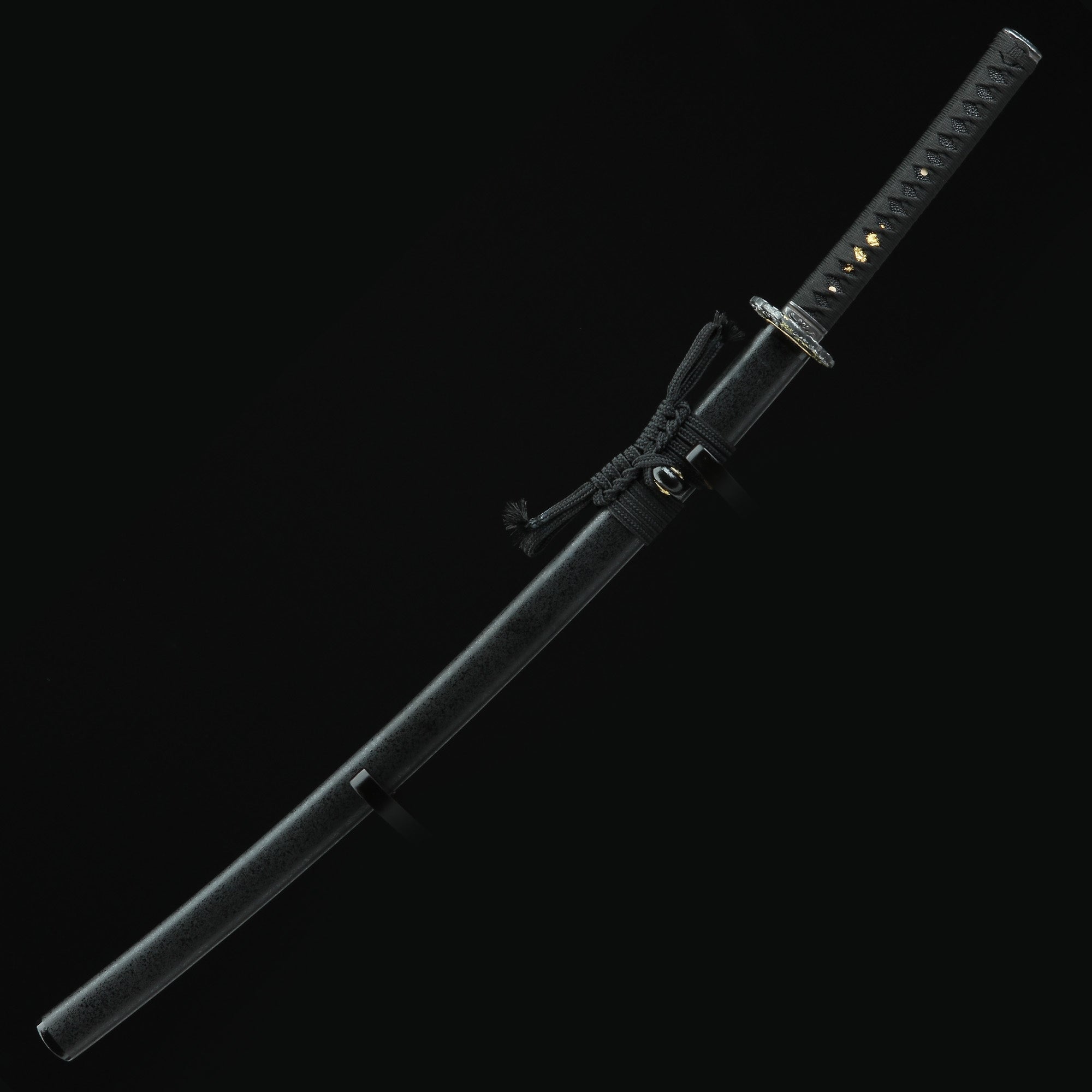 Handmade Japanese Katana Sword T10 Folded Clay Tempered Steel With Black Scabbard