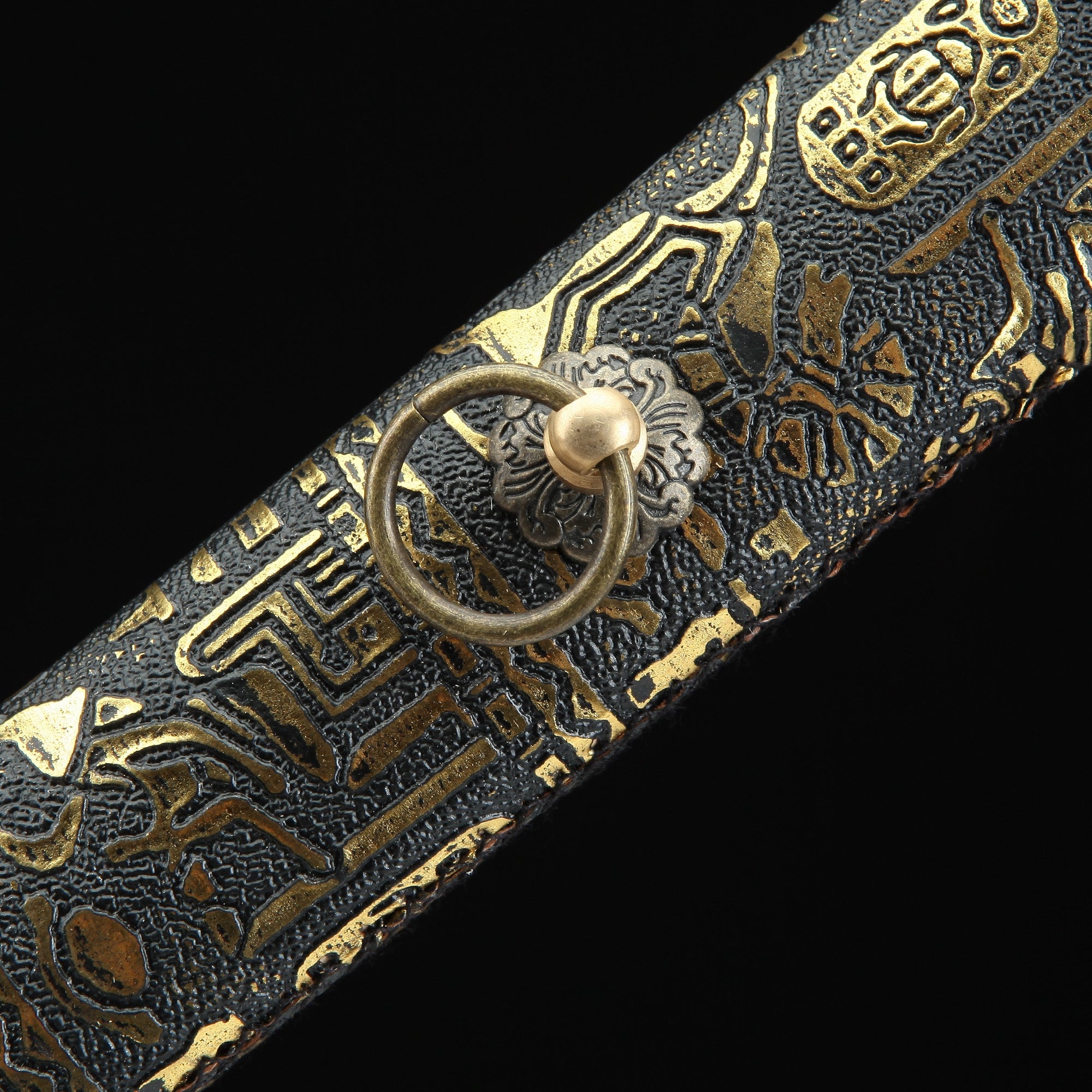 Handmade Japanese Katana Sword With Bronze Totem Theme Leather Scabbard