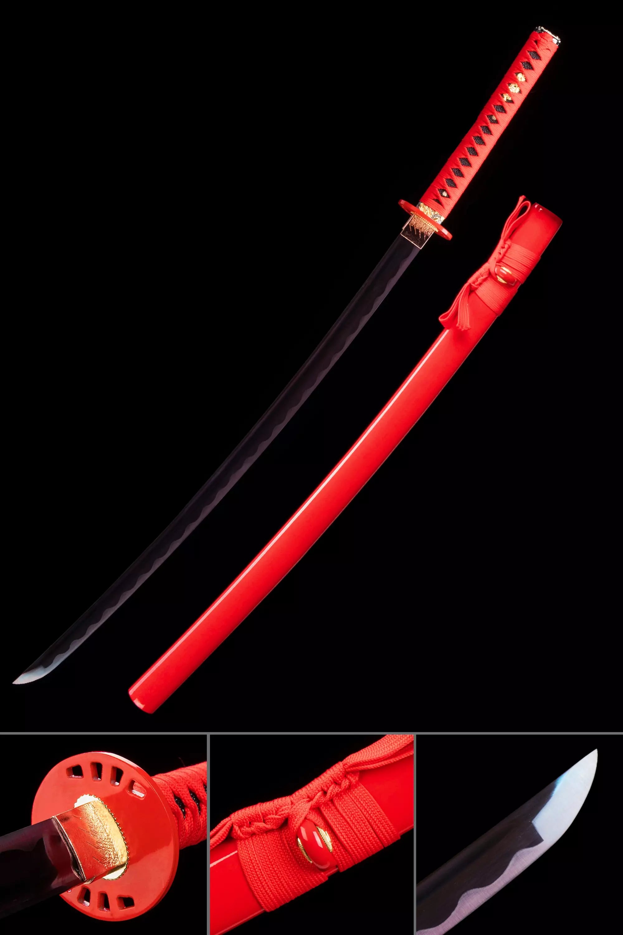 Handmade Japanese Katana Sword With Purple Blade And Red Scabbard
