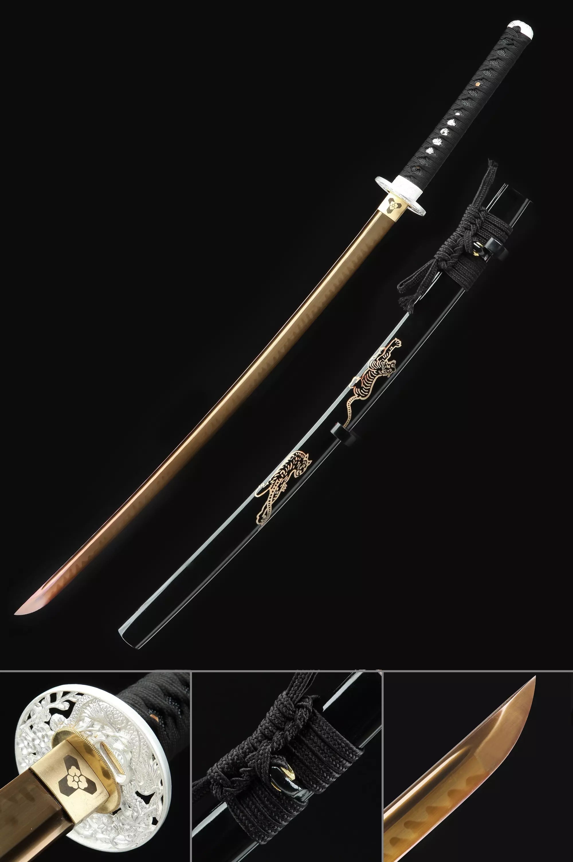 Handmade Japanese Katana T10 Carbon Steel With Rose Gold Blade