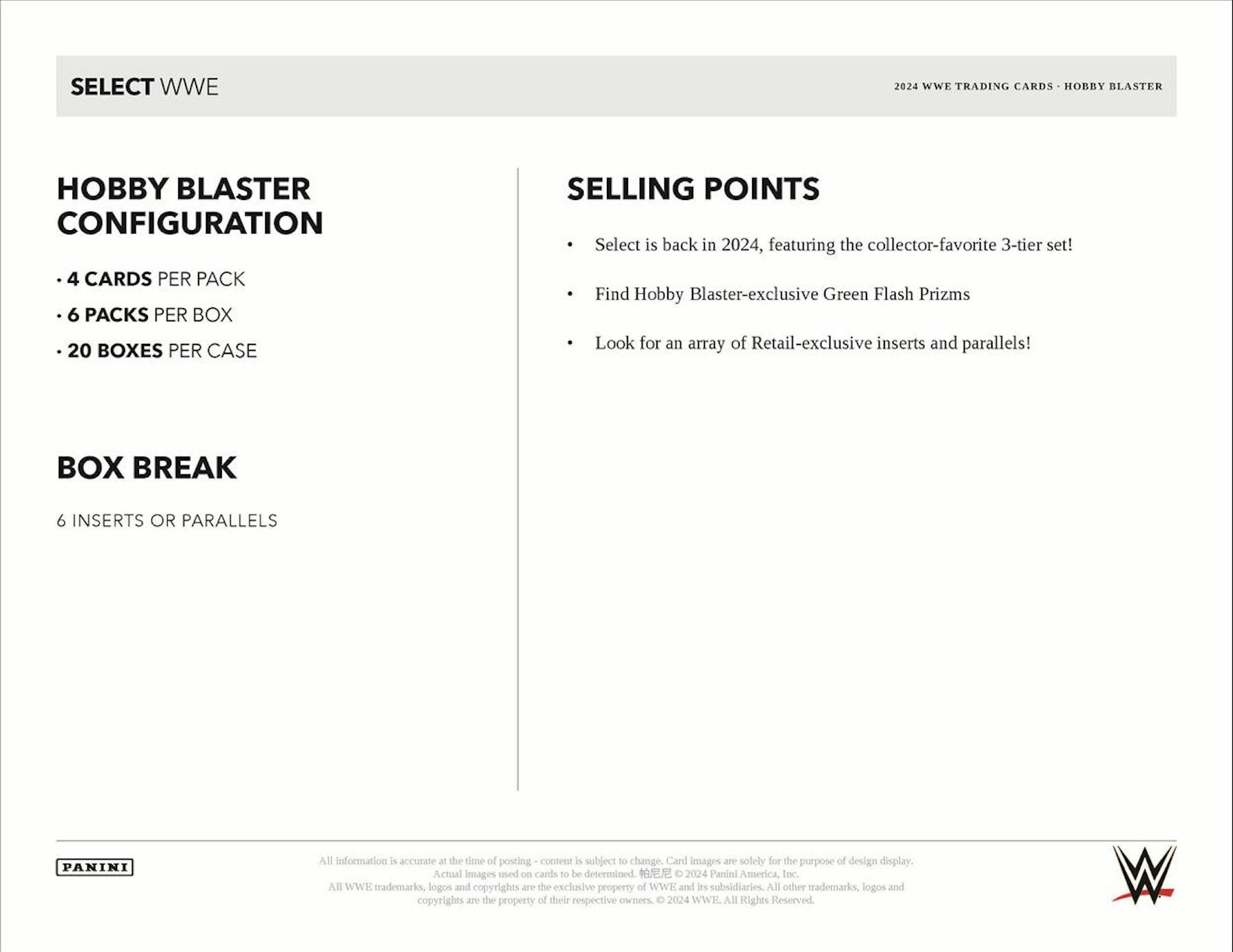 HOBBY 2024 Panini Select WWE Wrestling Hobby Blaster Box (6 Inserts/Prizms) Look for Green Flash