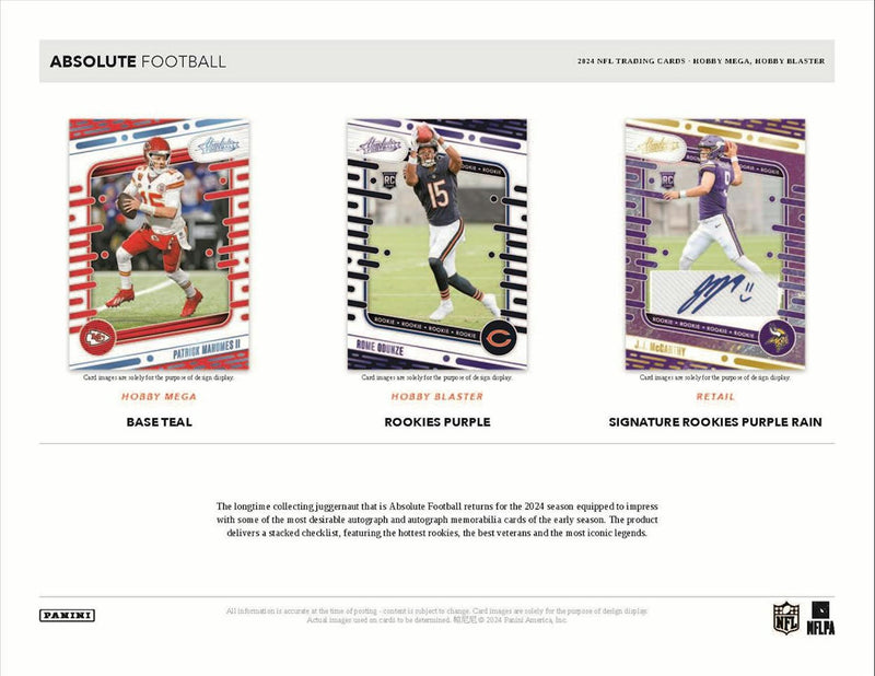 2024 Panini Absolute Football Hobby Mega Box (1 Auto or Mem and Exclusive Teal Parallels) 42 Cards