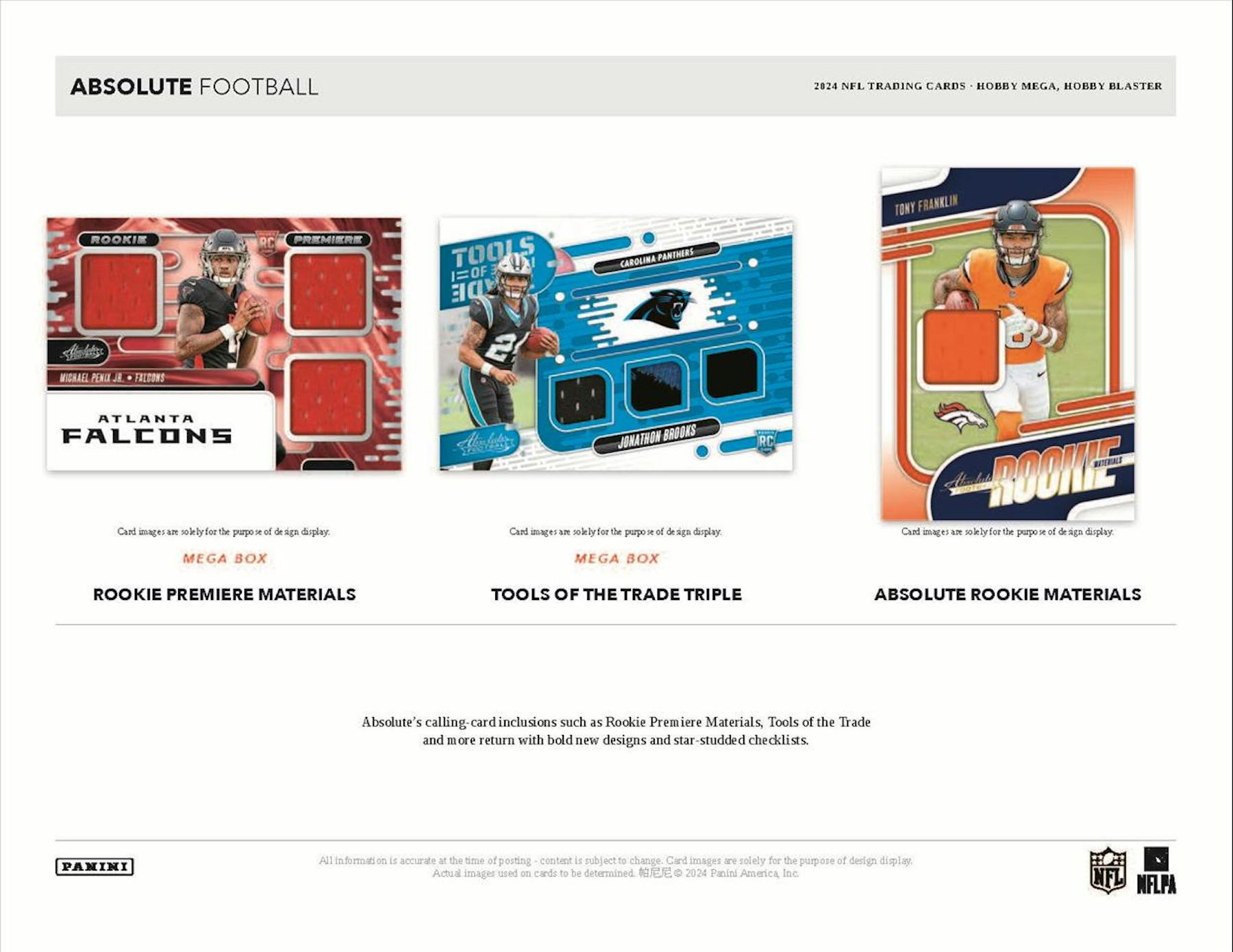 Hobby 2024 Panini Absolute Football Mega Box (1 Auto or Mem and Teal Parallels) 42 Cards