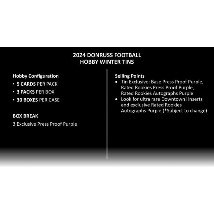HOBBY 2024 Panini NFL Donruss Winter Holiday Tin (Box) (3 Purple Press Proofs) - Hobby Box