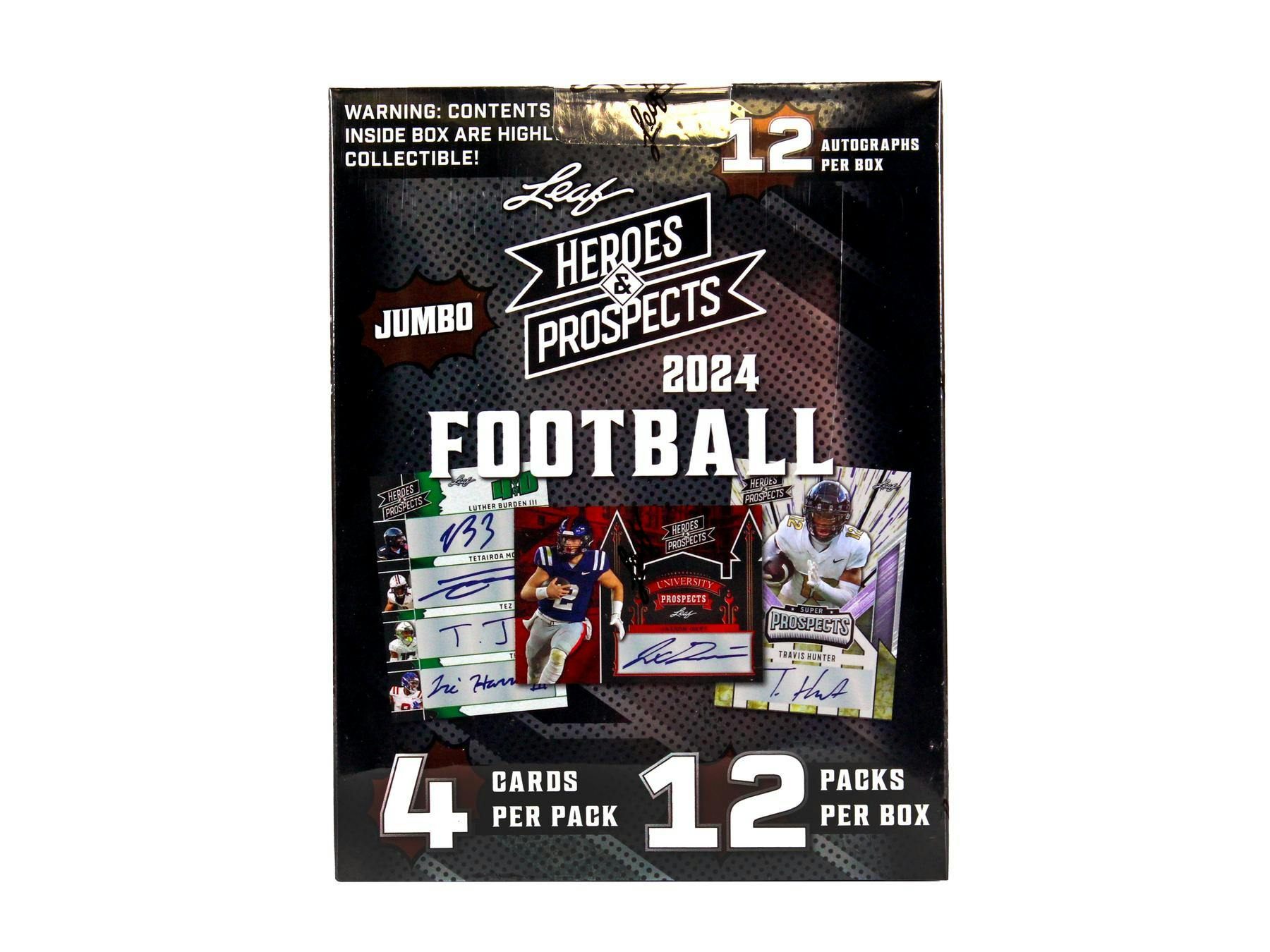 Jumbo 2024 Leaf Heroes & Prospects Football Hobby Box (12 Autographs) - NFL Hobby Box