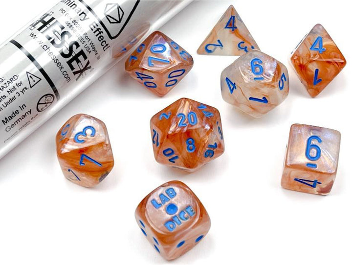 Lab Dice Borealis Rose Gold/light blue Polyhedral 7-Die Set CHX30045 - Dice Sets & Games