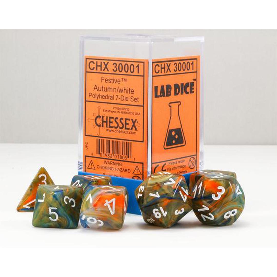 Lab Dice Festive Autumn/white Polyhedral 7-Die Set CHX30001 - Dice Sets & Games