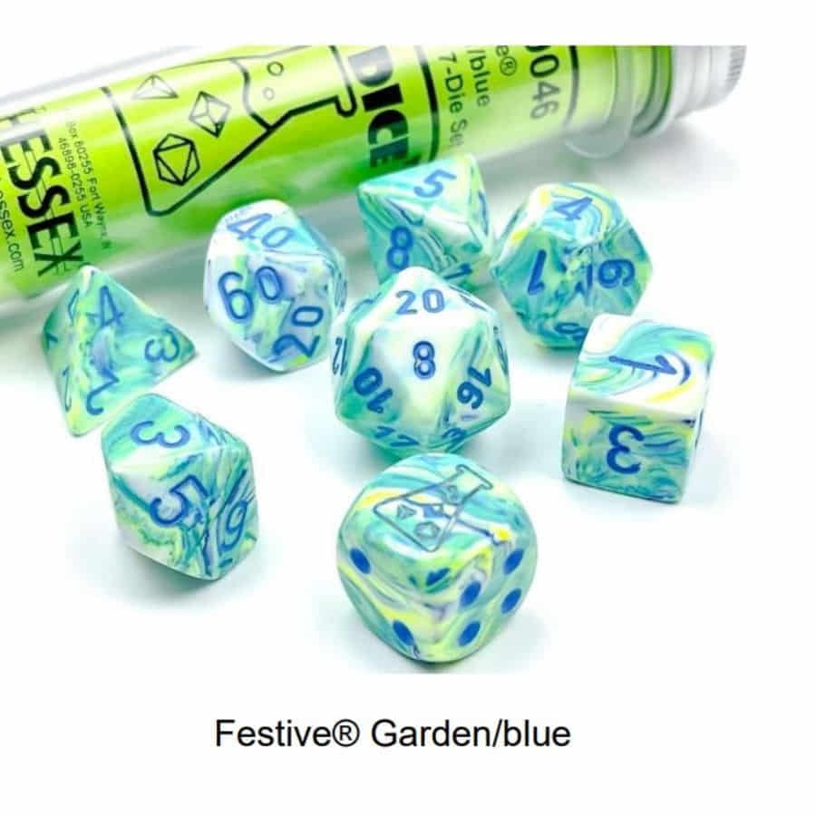 Lab Dice Festive Garden/blue Polyhedral 7-Die Set CHX30046 - Dice Sets & Games