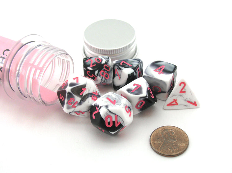 Lab Dice Gemini Black-White/pink Polyhedral 7-Die Set CHX30043 - Dice Sets & Games