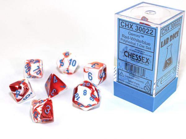 Lab Dice Gemini Red-White/blue Polyhedral 7-Die Set CHX30022 - Dice Sets & Games