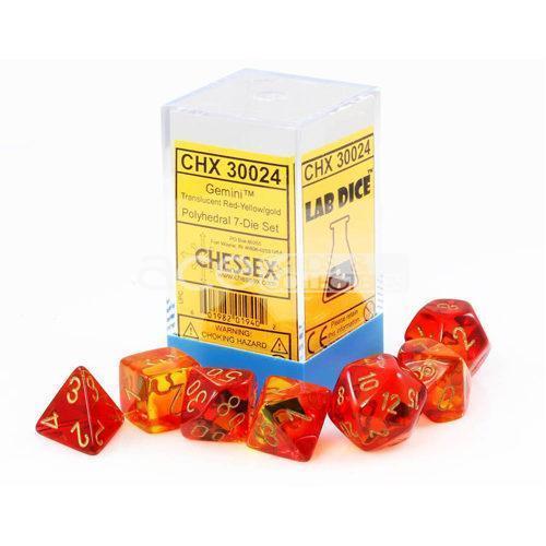 Lab Dice Gemini Translucent Red-Yellow/gold Polyhedral 7-Die Set CHX30024 - Dice Sets & Games