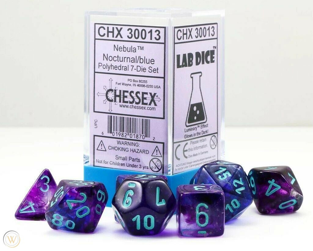 Lab Dice Nebula Nocturnal/blue Polyhedral 7-Die Set CHX30013 - Dice Sets & Games