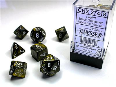Leaf: Polyhedral Black Gold/silver 7-Die Set CHX27418 - Dice Sets & Games