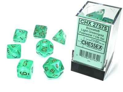 Luminary: Borealis Polyhedral Light Green/gold 7-Die Set CHX27575 - Dice Sets & Games