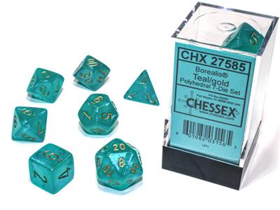 Luminary: Borealis Polyhedral Teal/gold 7-Die Set CHX27585 - Dice Sets & Games