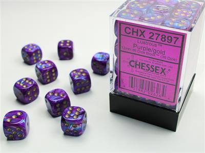 Lustrous 12mm d6 Purple/gold Dice Block (36 dice) CHX27897 - Dice Sets & Games