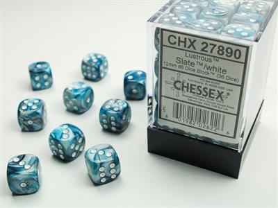 Lustrous 12mm d6 Slate/white Dice Block (36 dice) CHX27890 - Dice Sets & Games