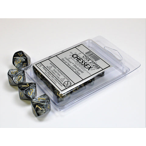 Lustrous Black/gold d10 Dice (10 dice) CHX27298 - Dice Sets & Games