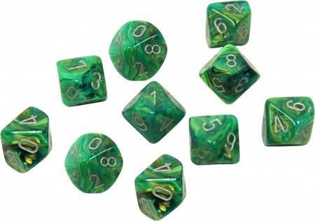 Lustrous Green w/silver d10 Dice (10 dice) CHX27295 - Dice Sets & Games